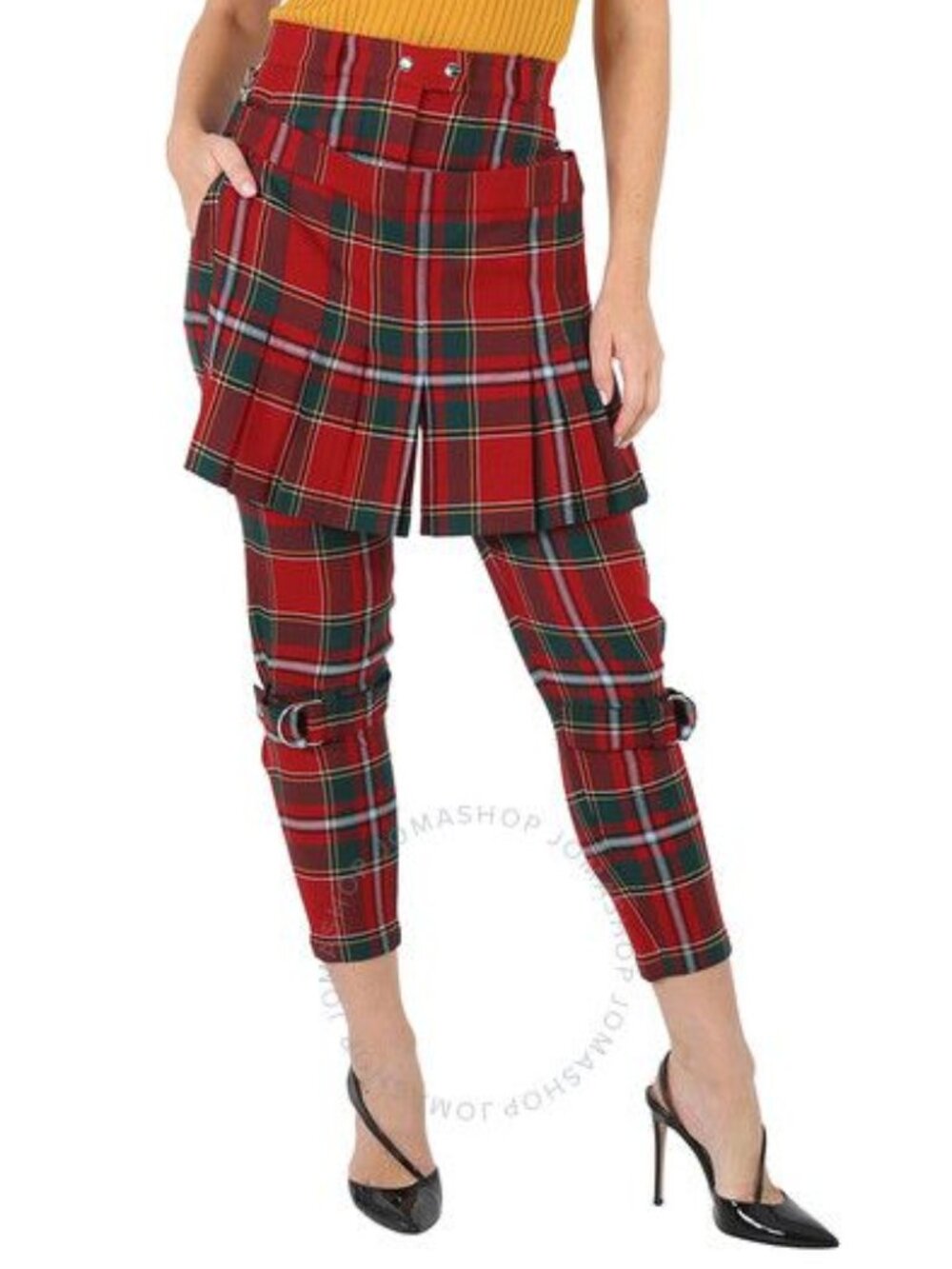 Burberry Womens Bright Red Royal Tartan Punk Trousers